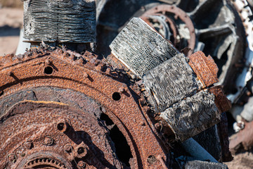 old rusty aircraft engine from war time plane