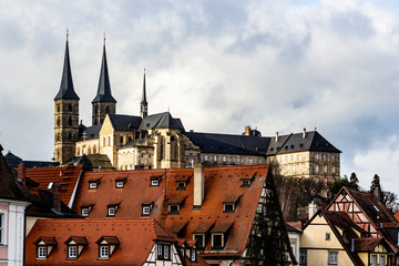 The Imperial Cathedral of Bamberg and the roofs of houses. Germany