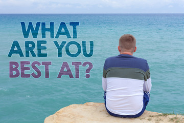 Writing note showing What Are You Best At Question. Business photo showcasing Individual creativity...