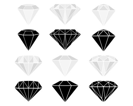 A set of diamonds in a black and gray style on a white background