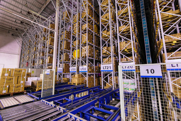 Modern automation of warehouse production in China. - obrazy, fototapety, plakaty