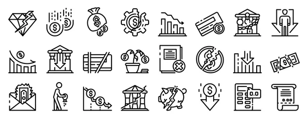 Fotobehang Bankrupt icons set. Outline set of bankrupt vector icons for web design isolated on white background © ylivdesign