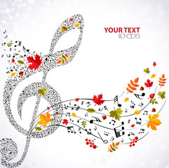 Autumn musical background with notes and leaves