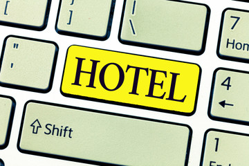 Handwriting text writing Hotel. Concept meaning establishment providing accommodation meals...