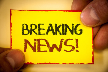 Writing note showing Breaking News Motivational Call. Business photo showcasing Updated press...