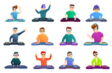 Dj music icons set. Cartoon set of dj music vector icons for web design