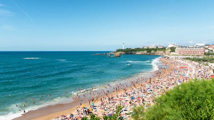 Great vacation on the beach in Biarritz. Basque country of France. - obrazy, fototapety, plakaty