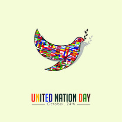 United Nation Day with Pigeon Minimalist Icon Logo with Flags inside logo