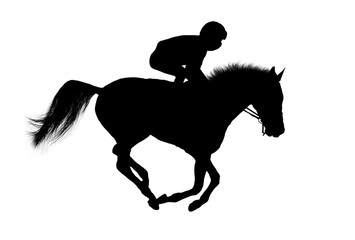 Fototapeta na wymiar horse racing jumping jockey isolated on white background