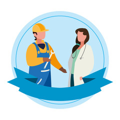 couple of professional workers with ribbon frame