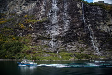 Views of the geiranger fjord from the cruise, in Norway