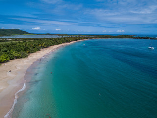 Views of Martinique beach and mountain from above, in the caribbean islands