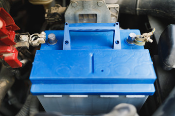 new lead-acid automotive electric battery replacement in old car