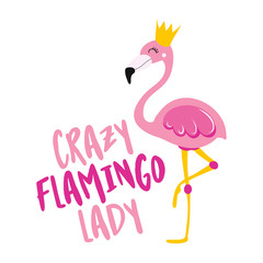 Crazy flamingo lady - Motivational quotes. Hand painted brush lettering with flamingo. Good for t-shirt, posters, textiles, gifts, travel sets. - obrazy, fototapety, plakaty