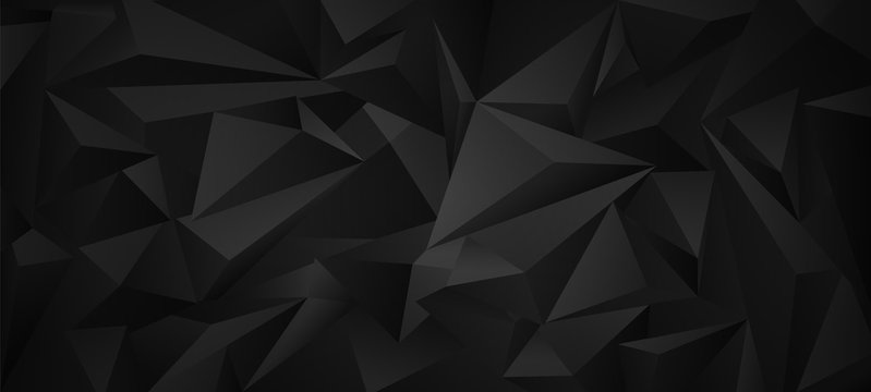 Black Dark  3d Low Poly Geometric Background . 