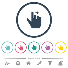 Right handed move right gesture flat color icons in round outlines