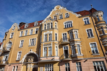 Art Nouveau facade of the buildings  in Poznan..