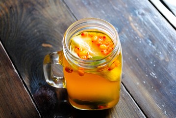 Homemade sea-buckthorn, mint and lemon tea in Kazakhstan