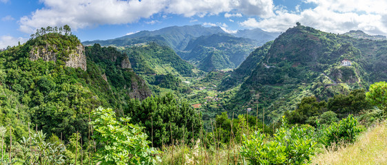 Panorama view on epic Madeira island rainforest