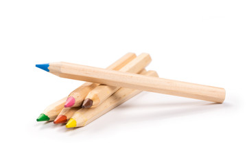 Wooden colorful ordinary pencils isolated on a white background