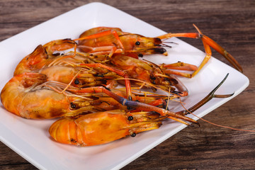 Grilled water prawn in the plate