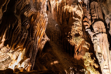 Underground caverns illuminated to show unique formations