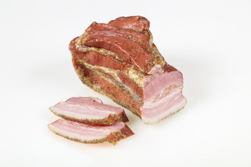 Smoked pork meat over white background
