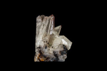 Macro mineral stone smoky quartz, rauchtopaz on a black background