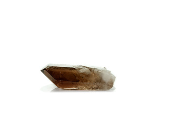 Macro mineral stone smoky quartz, rauchtopaz on a white background