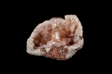 Macro mineral stone Pink Amethyst on a black background