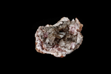 Macro mineral stone Pink Amethyst on a black background