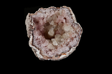 Macro mineral stone Pink Amethyst on a black background