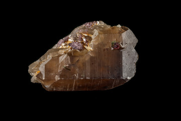 Macro mineral quartz mineral Tourmaline on Lepidolite black background