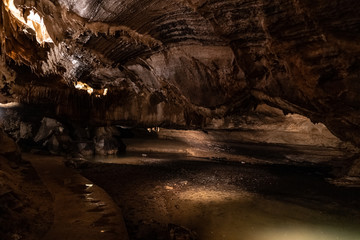 Underground caverns illuminated to show unique formations