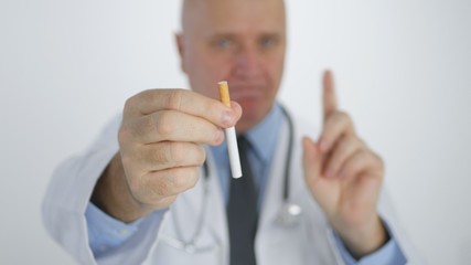 Doctor Making a Disagree Gestures with Cigarette in Anti Tobacco Campaign