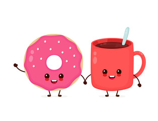 Happy cute smiling donut. Vector