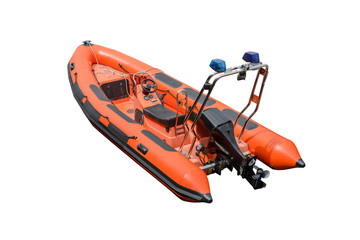 orange inflatable motor boat isolated on a white background