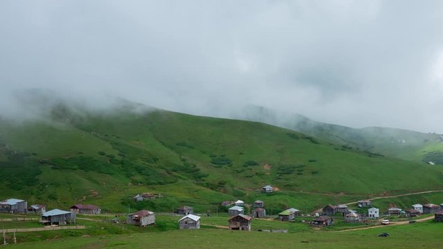 Clouds Fall On The Mountains Timelapse.  Georgian Mountains And Clouds Time Lapse