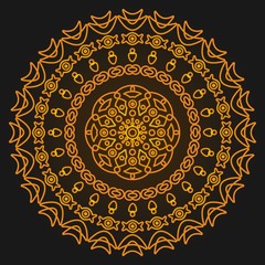 Arabic geometric, floral round ornament, pattern of gold lines. Mandala. Decorative gold pattern, oriental motif. Design element. Ethnic oriental theme. Set of ornate beautiful frames