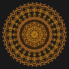 Arabic geometric, floral round ornament, pattern of gold lines. Mandala. Decorative gold pattern, oriental motif. Design element. Ethnic oriental theme. Set of ornate beautiful frames