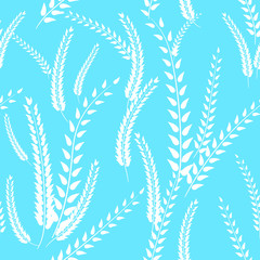 Vector hand-drawn seamless pattern with foliage,wheat; spikelets. for fabric, floral print design.Vector illustration.