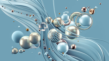 Beautiful abstract background with volume elements, balls, texture, lines. 3d illustration, 3d rendering. - 283803130
