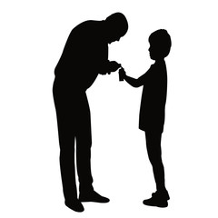 father giving water to his son, silhouette vector