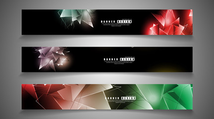 banner collection. abstract background with luminous triangles that overlap. isolated black background. vector illustration of eps 10