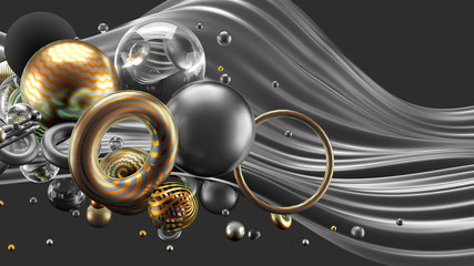 Fototapeta premium Beautiful abstract background with volume elements, balls, texture, lines. 3d illustration, 3d rendering.