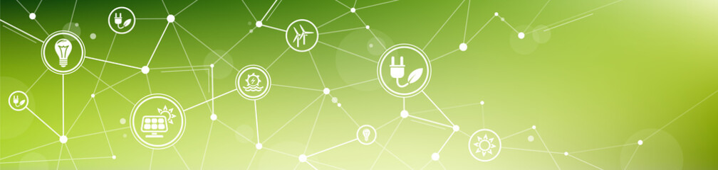 Fototapeta renewable energy icon banner: alternative & ecological electricity sources – vector illustration obraz