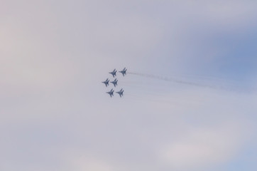 Russian airplanes aerobatic team in the sky