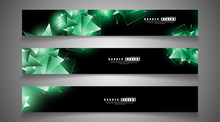 Fototapeta premium banner collection. abstract background with luminous green triangles that overlap . isolated black background. vector illustration of eps 10