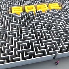 3D illustration of Man in front of a maze with 2032 goal in the center