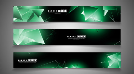 banner collection. abstract background with luminous green triangles   that overlap . isolated black background. vector illustration of eps 10